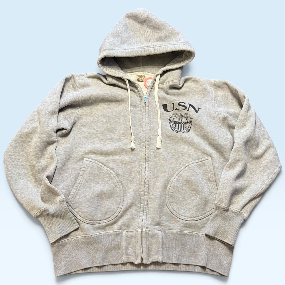 Buzz Rickson Hoodie Sweatshirt Mens Medium Gray Fleece Full Zip USN Navy Graphic